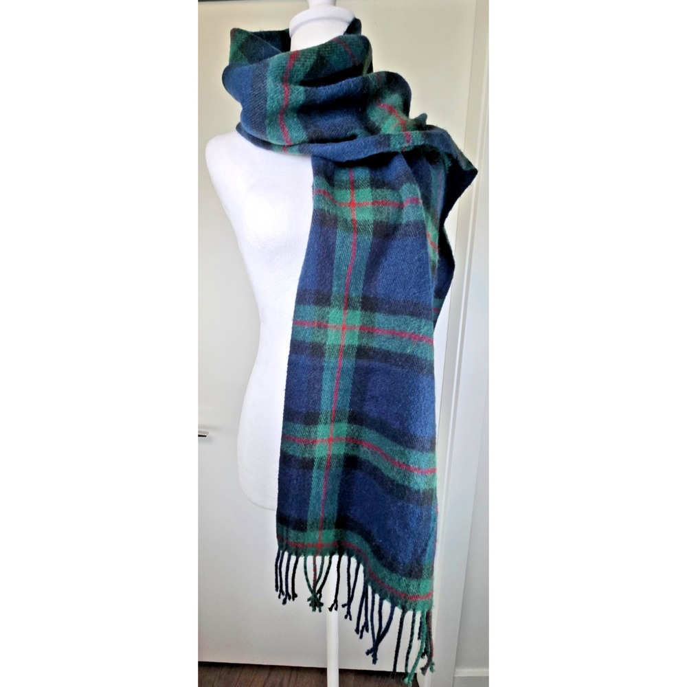 Green Plaid Wool Scarf Unisex Winter Warm Quiet Luxury Preppy Academia Minimalis
